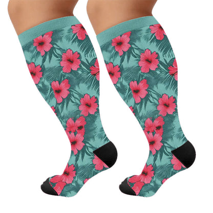 Plus Size Bold Blossom Compression Socks - Blue(1 Pair) - 4XL - image 7