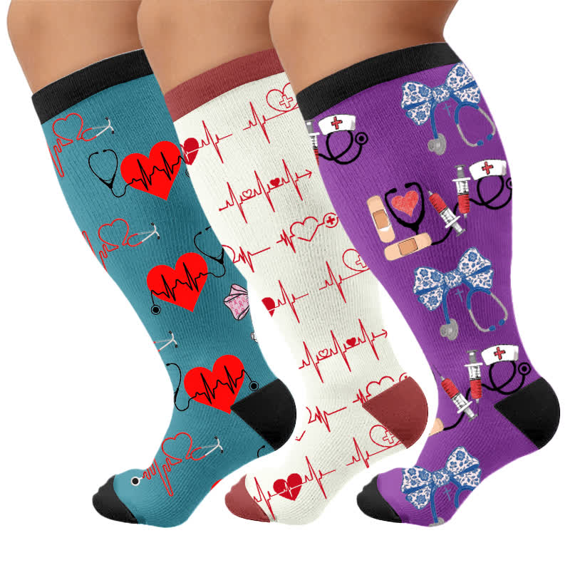 Plus Size Healthcare Compression Socks - Multicolor(3 Pairs) - 4XL - image 1
