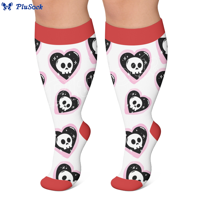Plus Size Gothic Skull Cherry Compression Socks - image 2