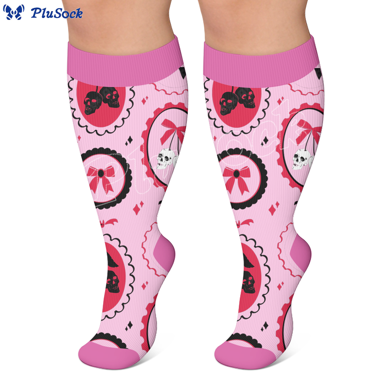 Plus Size Gothic Skull Cherry Compression Socks - image 3