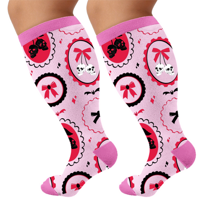 Plus Size Gothic Skull Cherry Compression Socks - Pink(1 Pair) - 4XL - image 6