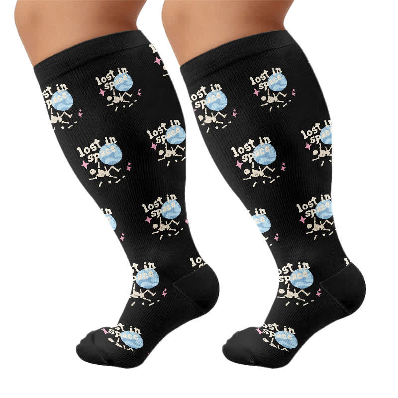 Plus Size Gothic Cat Star Compression Socks - Skull(1 Pair) - 4XL - image 9