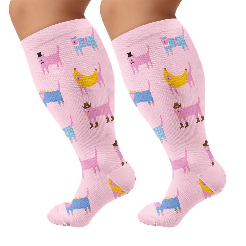 Plus Size Creative Animal Compression Socks - Pink(1 Pair) - 4XL - image 8