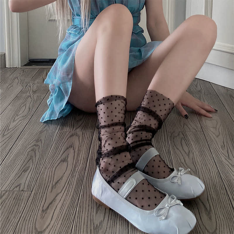 Sweet Lace Mesh Socks(4 Pairs） - G - EU35-42(US2-8.5) - image 7