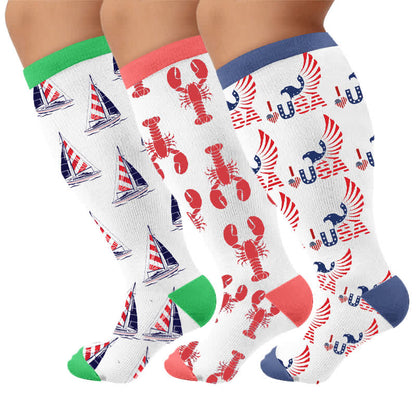 Plus Size Flag Colors Compression Socks - Multicolor(3 Pairs) - 4XL - image 4
