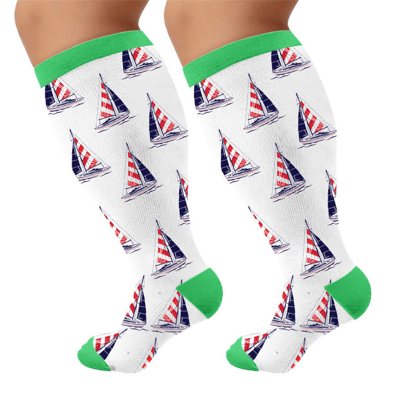 Plus Size Flag Colors Compression Socks - Green(1 Pair) - 4XL - image 8
