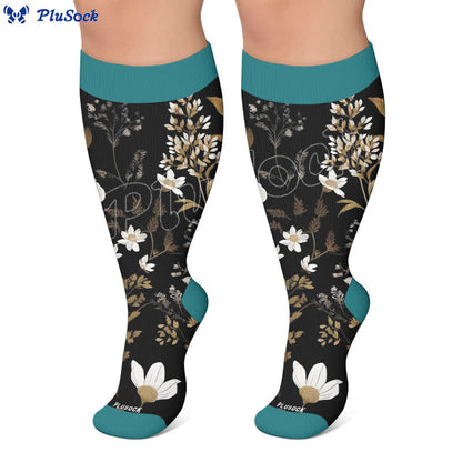 Plus Size Contrast Color Florals Compression Socks - image 7