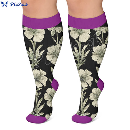 Plus Size Contrast Color Florals Compression Socks - image 6