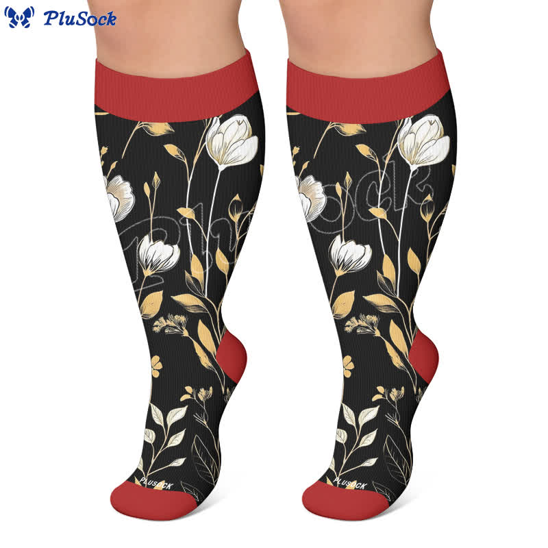 Plus Size Contrast Color Florals Compression Socks - image 5