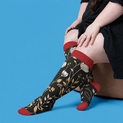 Plus Size Contrast Color Florals Compression Socks - image 1
