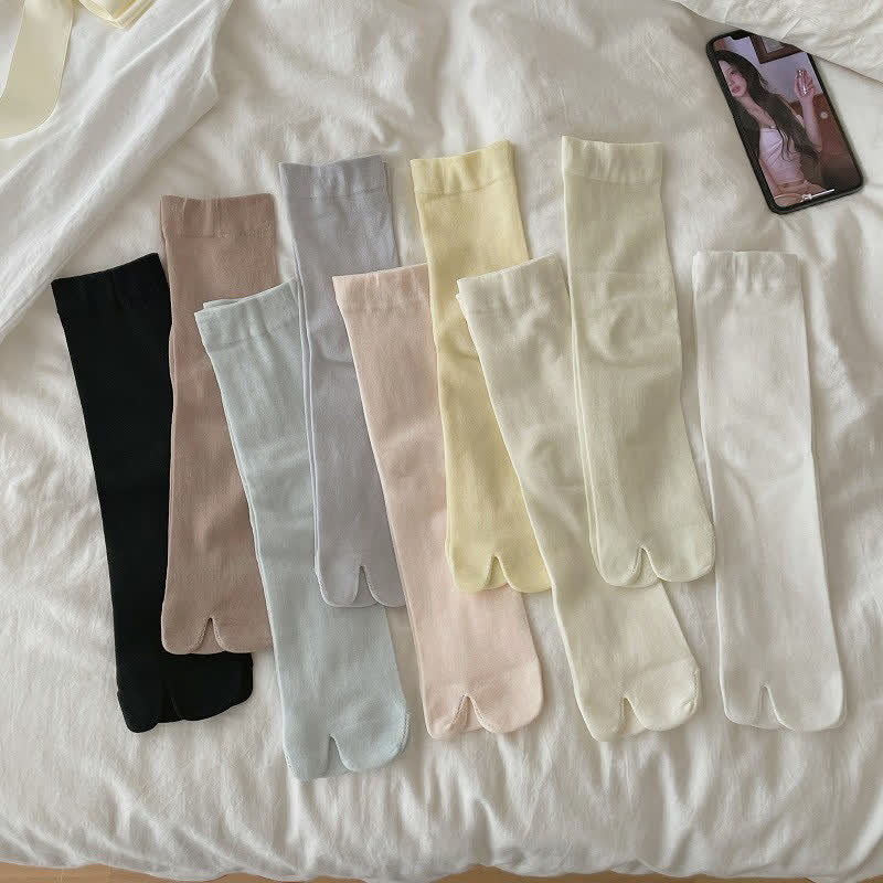 Silky Breathable Tabi Quarter Socks(6 Pairs) - Multicolor - EU36-40(US3-7) - image 1