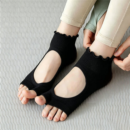 Cotton Open Toe Grip Socks(5 Pairs) - Black - EU35-40(US2-7) - image 6