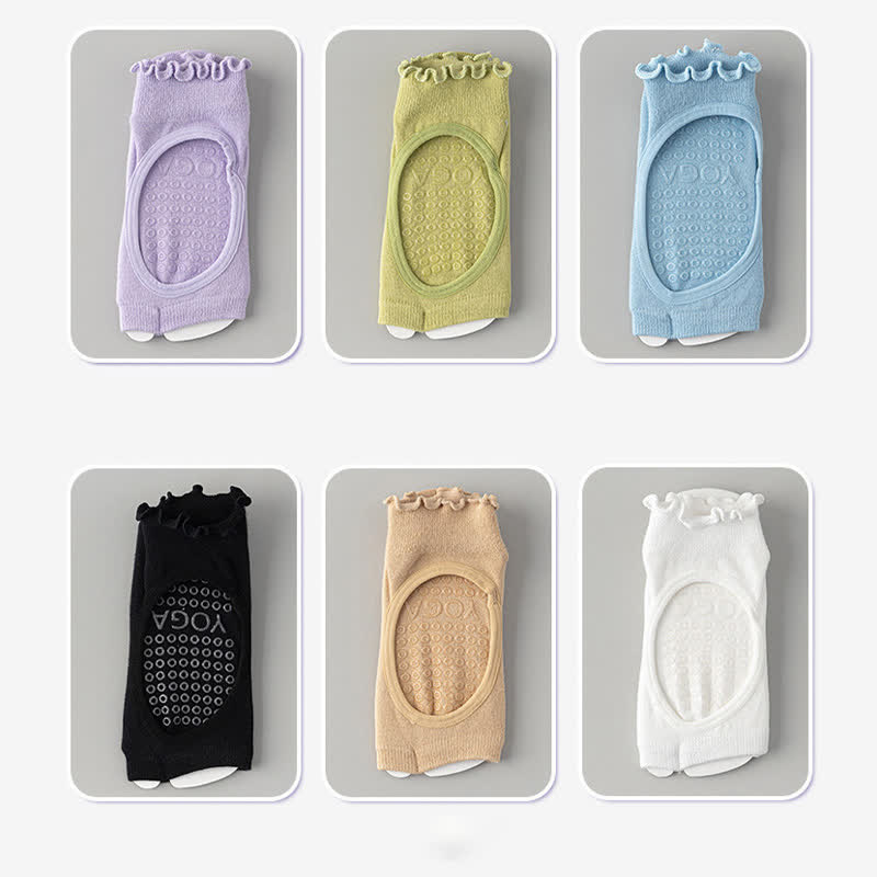 Cotton Open Toe Grip Socks(5 Pairs) - White+Blue+Green+Purple+Black - EU35-40(US2-7) - image 9