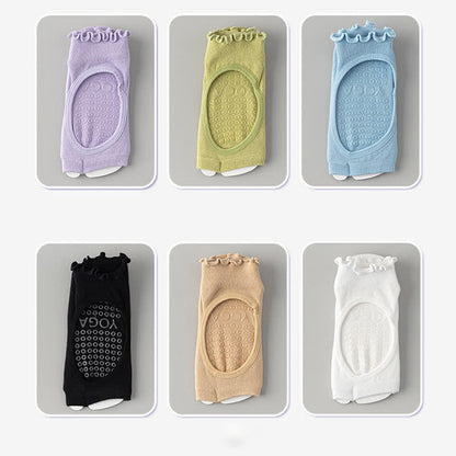 Cotton Open Toe Grip Socks(5 Pairs) - White+Blue+Green+Purple+Black - EU35-40(US2-7) - image 9