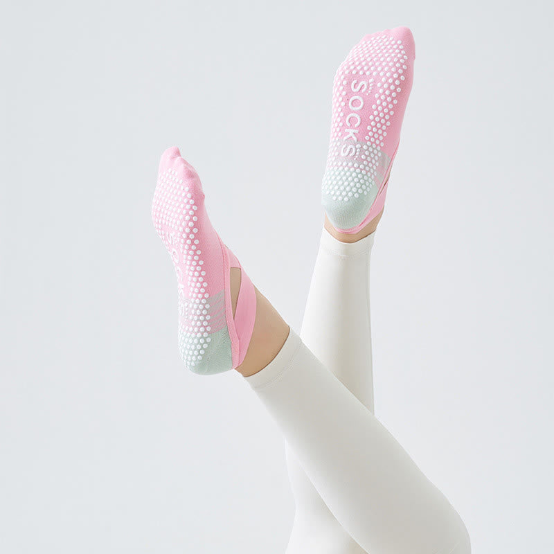 Cross Strap Grip Socks(3 Pairs) - Pink - One Size - image 3
