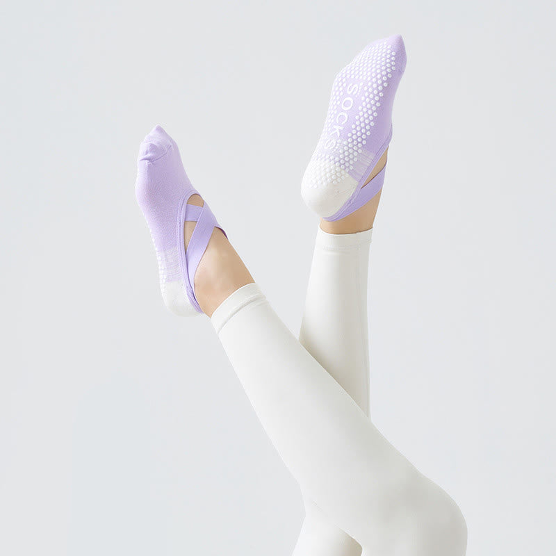 Cross Strap Grip Socks(3 Pairs) - Purple - One Size - image 4