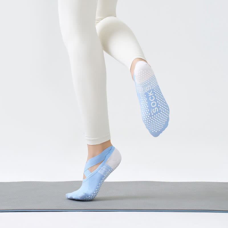 Cross Strap Grip Socks(3 Pairs) - Blue - One Size - image 2
