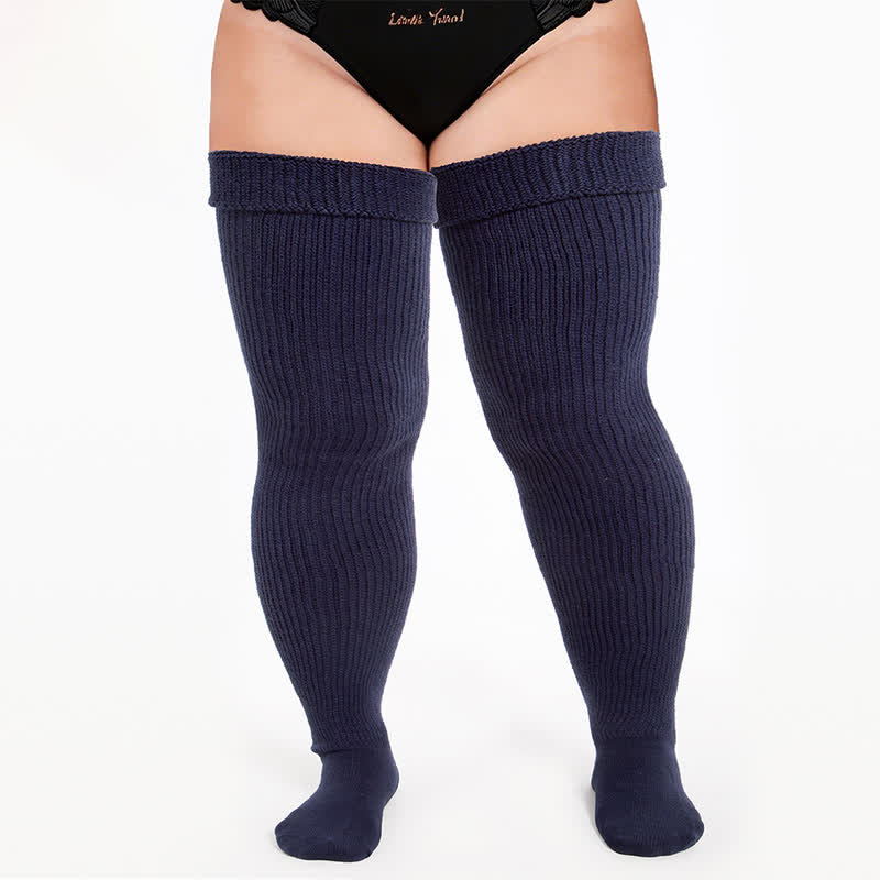 Retro Sport Thigh High Socks - Navy Blue - One Size - image 2