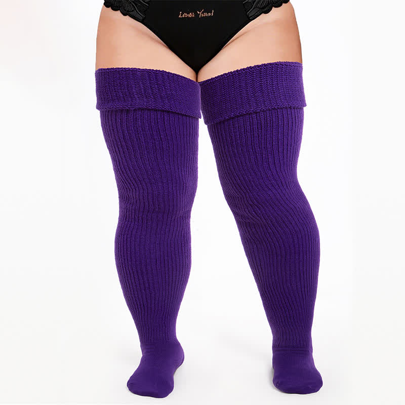 Retro Sport Thigh High Socks - Dark Purple - One Size - With Elastic Strap - image 5