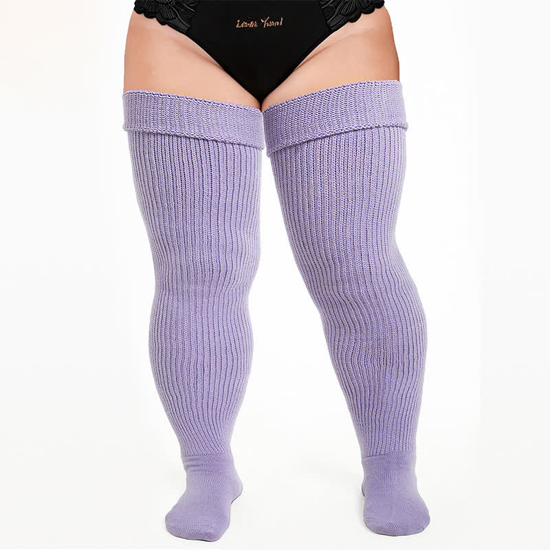 Retro Sport Thigh High Socks - Light Purple - One Size - With Elastic Strap - image 6