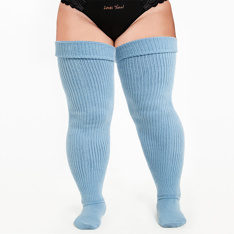 Retro Sport Thigh High Socks - Light Blue - One Size - With Elastic Strap - image 4