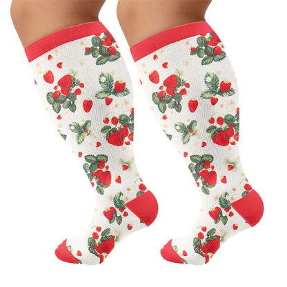 Plus Size Fruit Print Compression Socks - Red(1 Pair) - 4XL - image 10