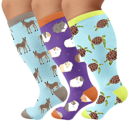 Plus Size Animal Compression Socks - Multicolor(3 Pairs) - 4XL - image 4