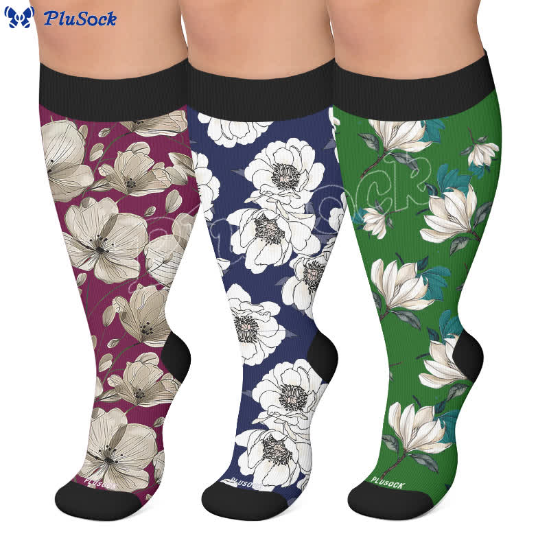 Plus Size Magnolia Floral Compression Socks - image 0