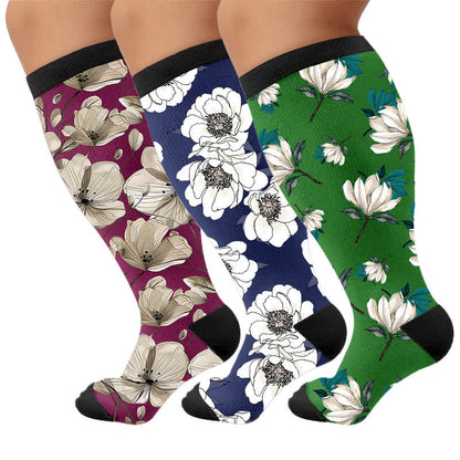 Plus Size Magnolia Floral Compression Socks - Multicolor(3 Pairs) - 4XL - image 4
