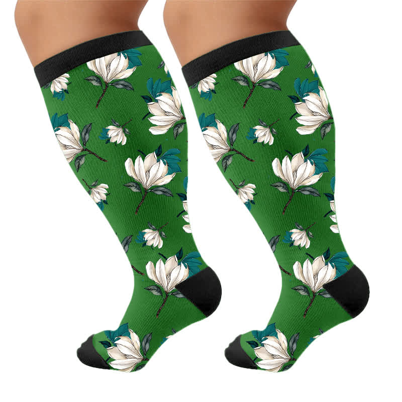 Plus Size Magnolia Floral Compression Socks - Green(1 Pair) - 4XL - image 10
