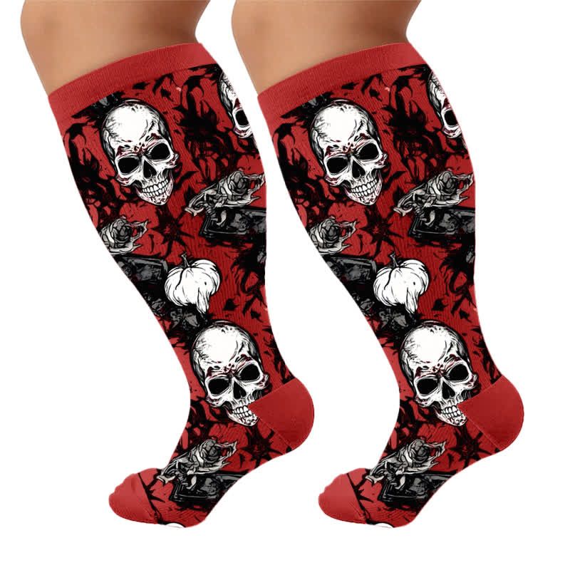 Plus Size Crossbone Compression Socks - Red(1 Pair) - 4XL - image 8