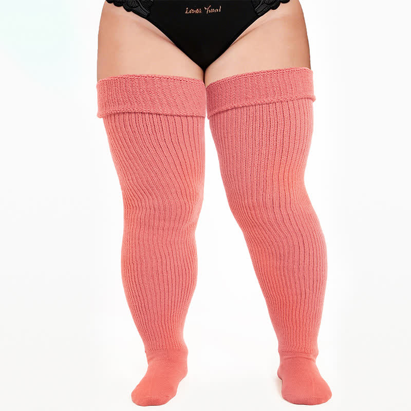 Cozy Ribbed Thigh High Socks - Light Pink-B - One Size - image 6