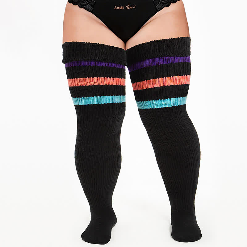 Cozy Ribbed Thigh High Socks - Black-A - One Size - With Elastic Strap - image 5