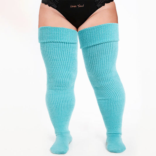 Cozy Ribbed Thigh High Socks - Blue-A - One Size - With Elastic Strap - image 0
