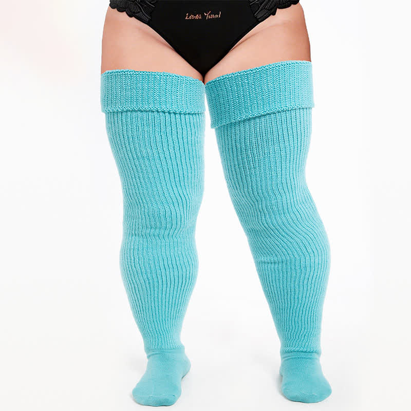 Cozy Ribbed Thigh High Socks - Blue-A - One Size - image 0