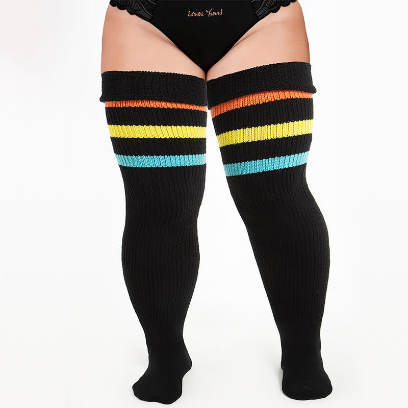 Cozy Ribbed Thigh High Socks - Black-B - One Size - image 7