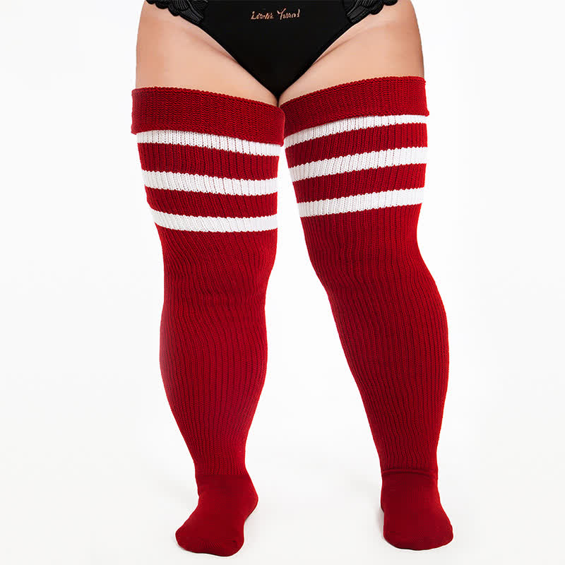 Cozy Ribbed Thigh High Socks - Wine - One Size - With Elastic Strap - image 10