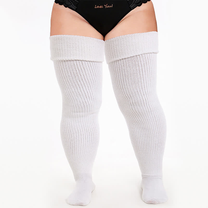 Cozy Ribbed Thigh High Socks - White-A - One Size - With Elastic Strap - image 3
