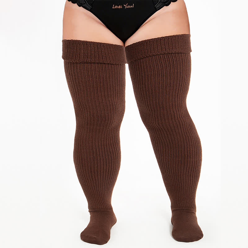 Cozy Ribbed Thigh High Socks - Coffee - One Size - With Elastic Strap - image 2