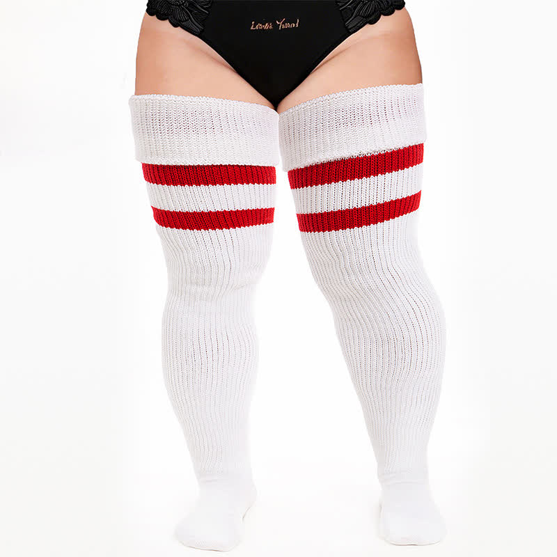 Cozy Ribbed Thigh High Socks - White-B - One Size - With Elastic Strap - image 9