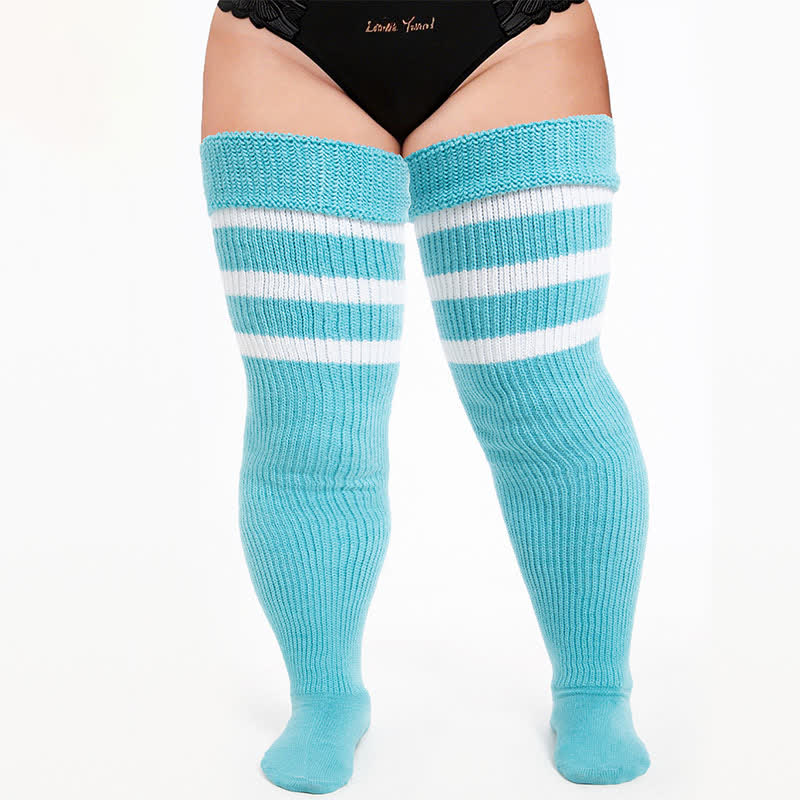 Cozy Ribbed Thigh High Socks - Blue-B - One Size - With Elastic Strap - image 1