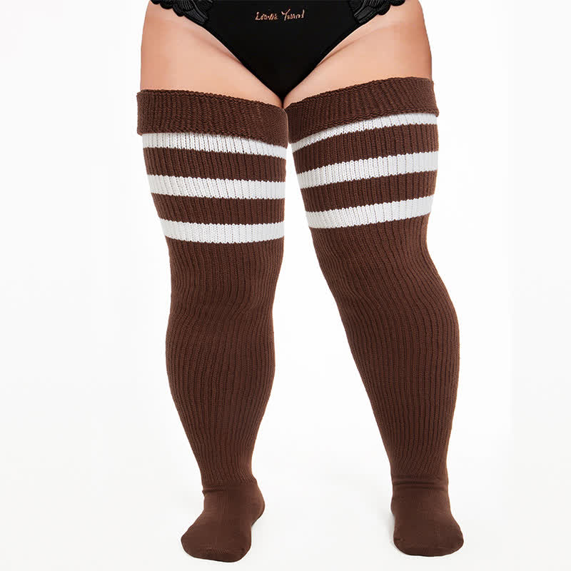 Ribbed Sport Thigh High Socks - Coffee - One Size - image 8