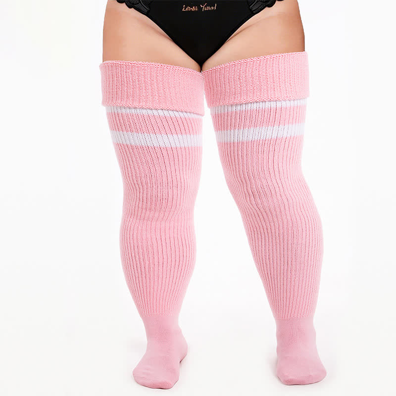 Ribbed Sport Thigh High Socks - Light Pink-A - One Size - image 6