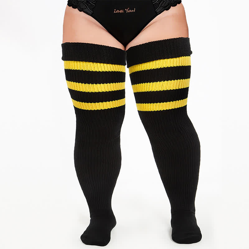 Ribbed Sport Thigh High Socks - Black-B - One Size - image 4