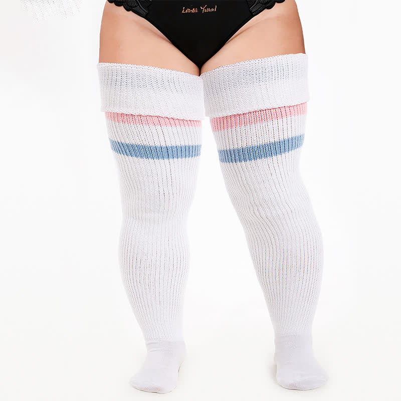 Ribbed Sport Thigh High Socks - White - One Size - image 5