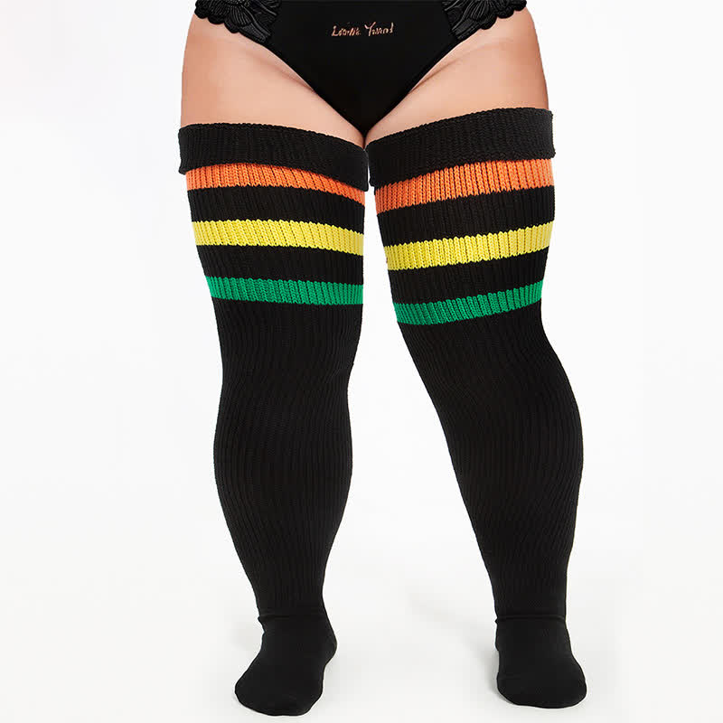 Ribbed Sport Thigh High Socks - Black-C - One Size - image 7