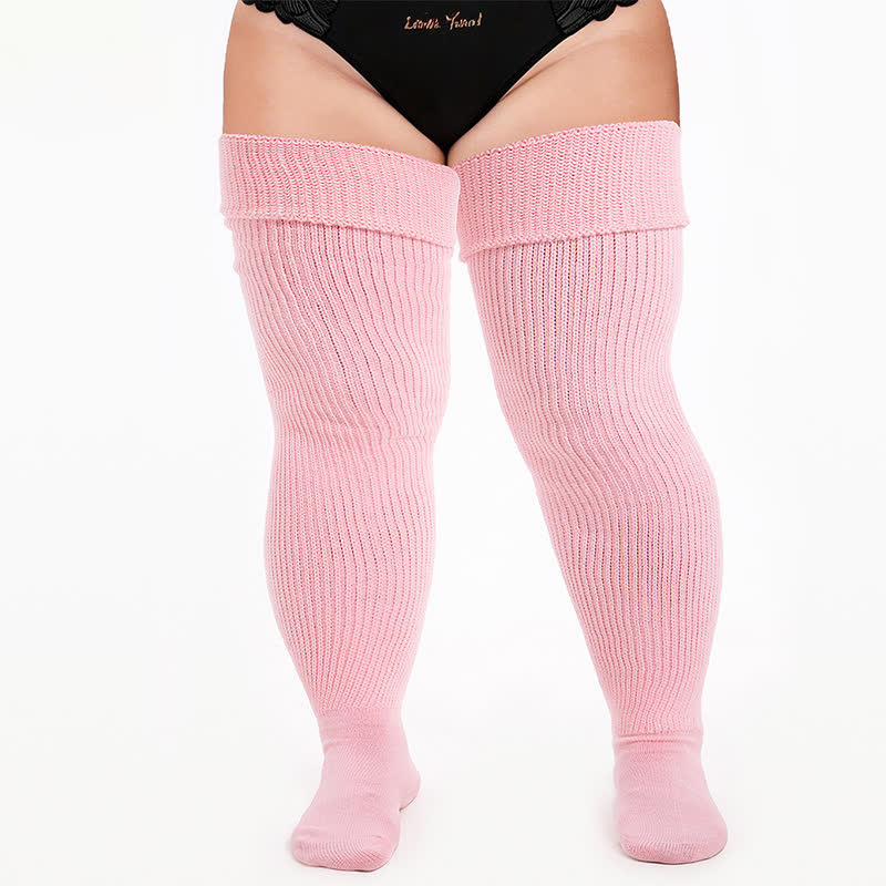 Ribbed Sport Thigh High Socks - Light Pink - One Size - image 11
