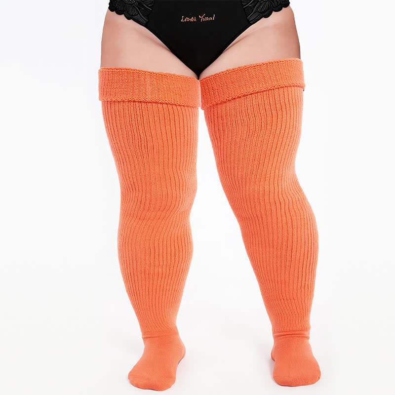 Ribbed Sport Thigh High Socks - Orange - One Size - image 10