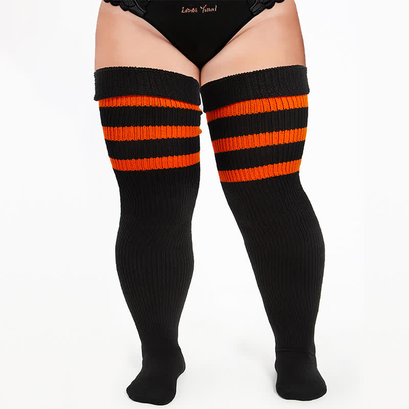 Ribbed Sport Thigh High Socks - Black-A - One Size - image 1