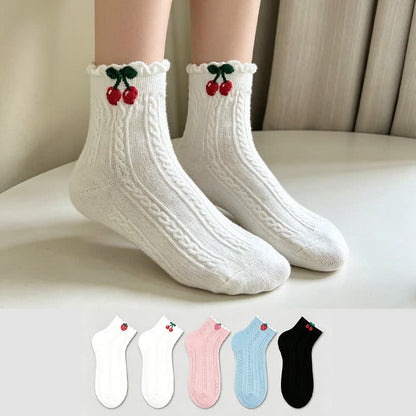 Cherry Ribbed Cotton Quarter Socks (2 Pairs) - image 0